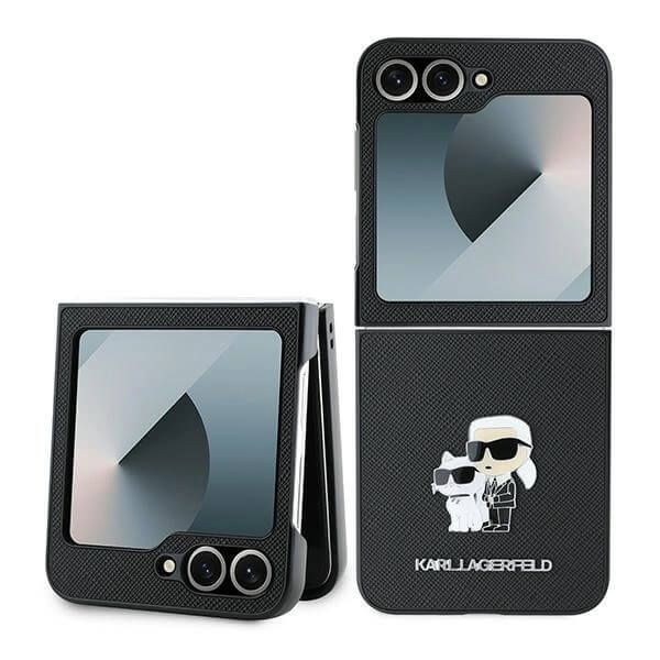 Кожен Калъф за Samsung Z Flip 7 FE/Z Flip 6, Karl Lagerfeld Saffiano Metal PIN Case, Черен (3)
