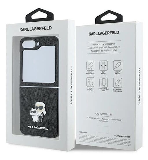 Кожен Калъф за Samsung Z Flip 7 FE/Z Flip 6, Karl Lagerfeld Saffiano Metal PIN Case, Черен (8)
