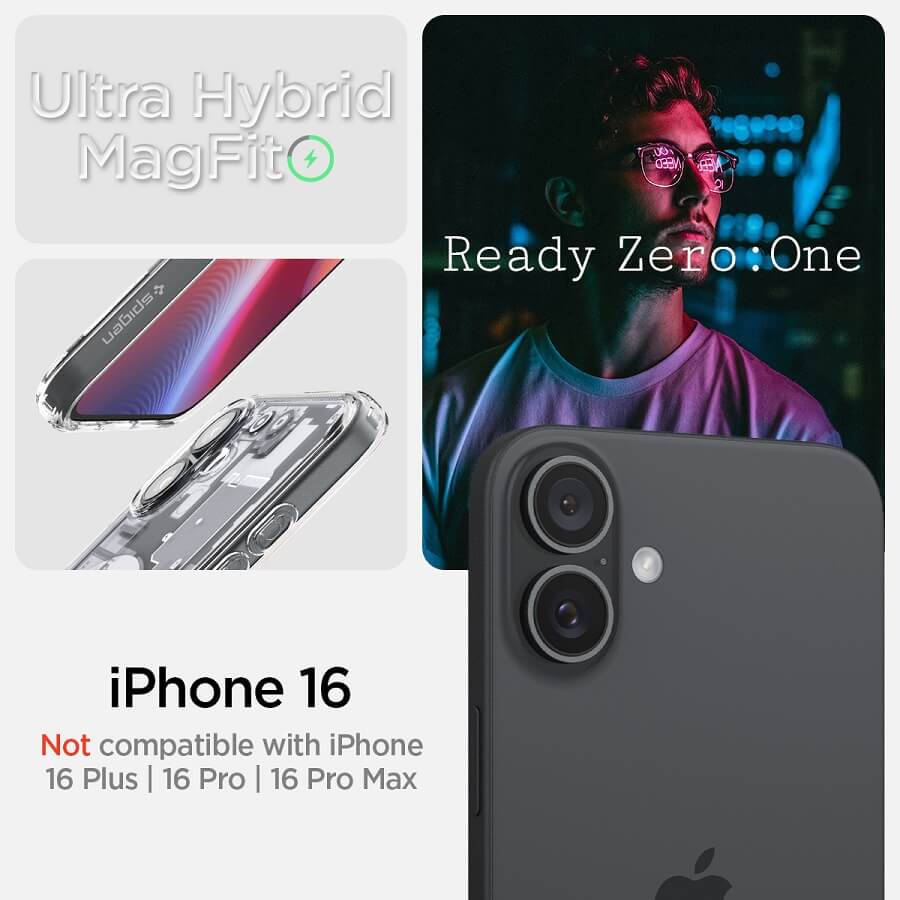 Magsafe Калъф за iPhone 16, Spigen Zero One Ultra Hybrid Case, Черен (7)