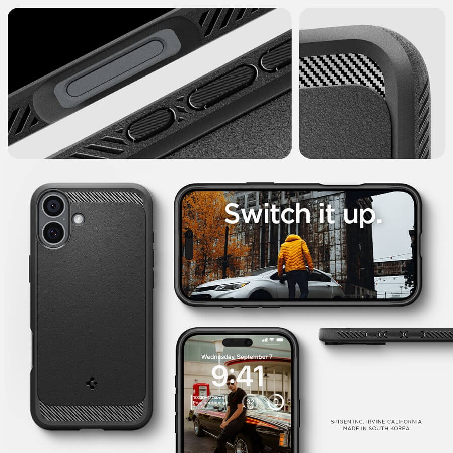 MagSafe Противоударен Калъф за iPhone 16, Spigen Rugged Armor Case, Черен (10)