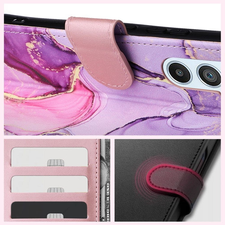 Кожен Калъф с Джобове за Samsung A55, Tech-Protect Wallet Marble Book Case, Лилав (3)
