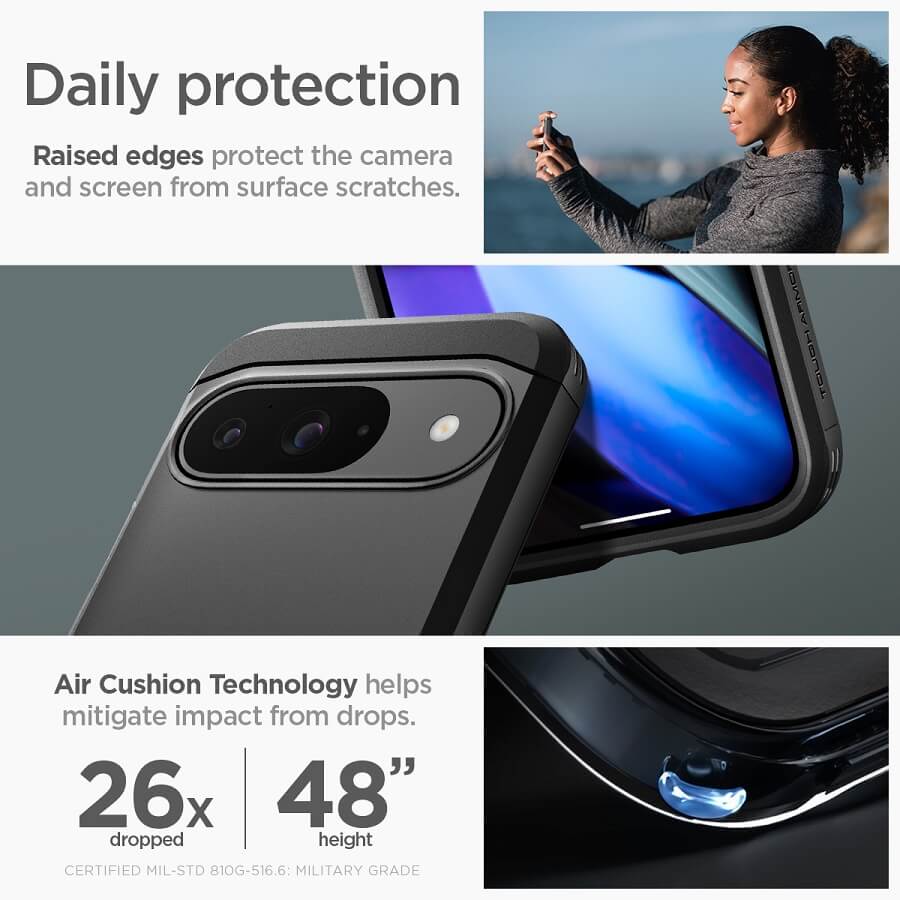 Калъф с Поставка за Google Pixel 9 Pro/ 9, Spigen Tough Armor Case, Черен (9)