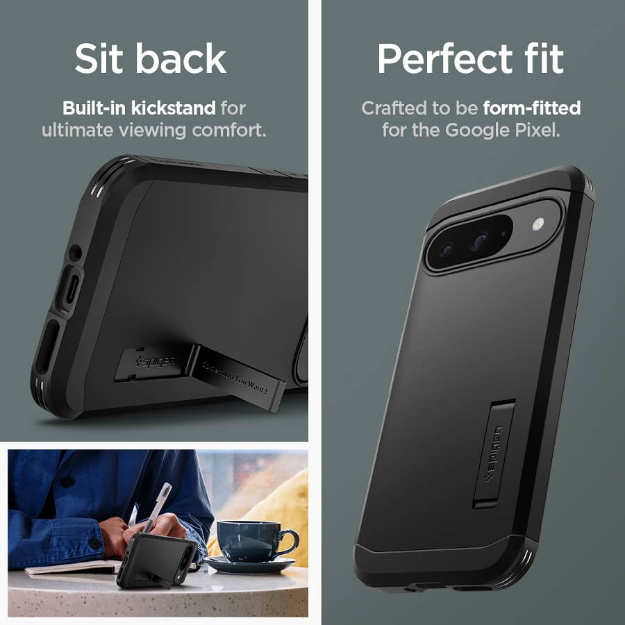 Калъф с Поставка за Google Pixel 9 Pro/ 9, Spigen Tough Armor Case, Черен (11)