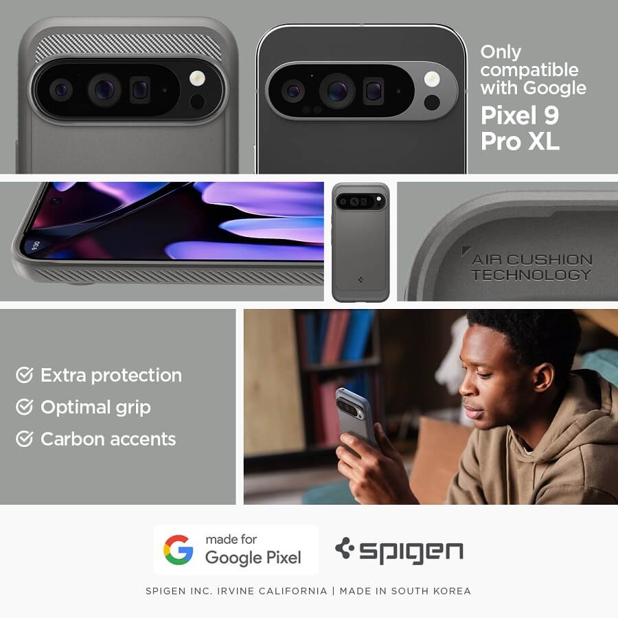 Противоударен Калъф за Google Pixel 9 Pro XL, Spigen Rugged Armor Case, Сив (6)