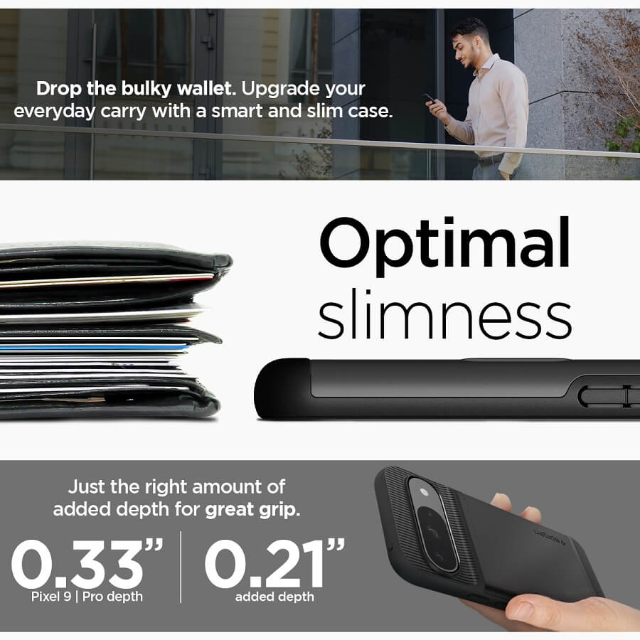 Калъф с Джоб за Карти за Google Pixel 9 Pro/ 9, Spigen Slim Armor CS Case, Черен (12)