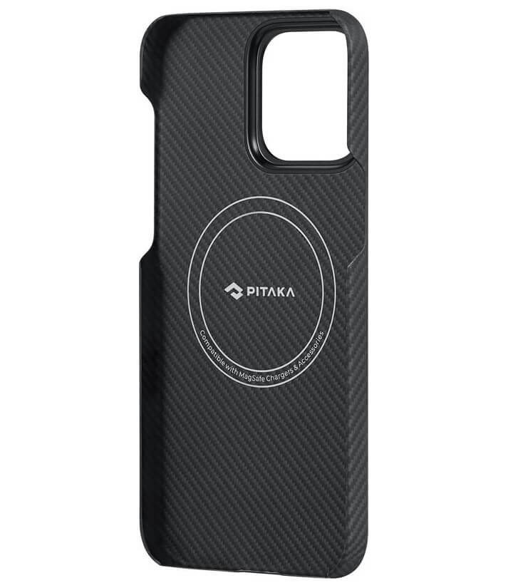 Magsafe Калъф за iPhone 15 Pro Max, Pitaka MagEZ 4 Case Black-Gray Twill, Черен (5)
