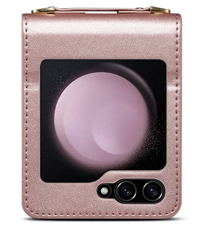 Калъф Портмоне с Презрамка за Samsung Z Flip 7 FE/Z Flip 6, Leather Case, Розов (2)
