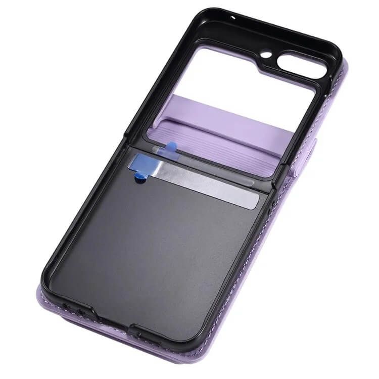 Калъф Портмоне с Презрамка за Samsung Z Flip 7 FE/Z Flip 6, Leather Case, Лилав (9)