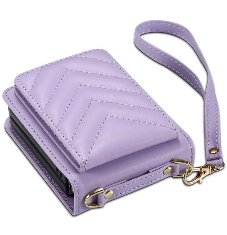 Калъф Портмоне с Презрамка за Samsung Z Flip 7 FE/Z Flip 6, Leather Case, Лилав (5)