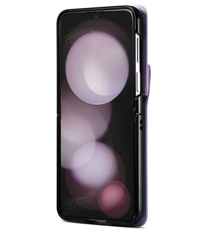 Калъф Портмоне с Презрамка за Samsung Z Flip 7 FE/Z Flip 6, Leather Case, Лилав (3)