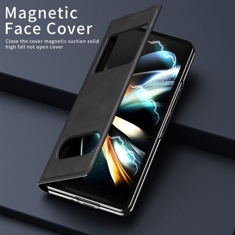 Кожен Калъф с Поставка за Samsung Z Fold 6, GKK Leather Case, Черен (3)