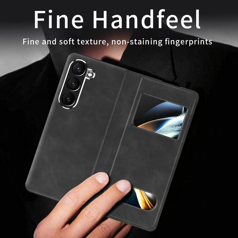 Кожен Калъф с Поставка за Samsung Z Fold 6, GKK Leather Case, Черен (6)