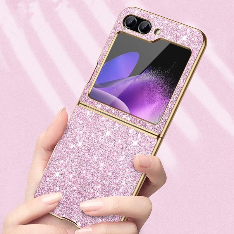 Калъф с Блестяща Декорация за Samsung Z Flip 7 FE/Z Flip 6, Blink Case, Розов (3)