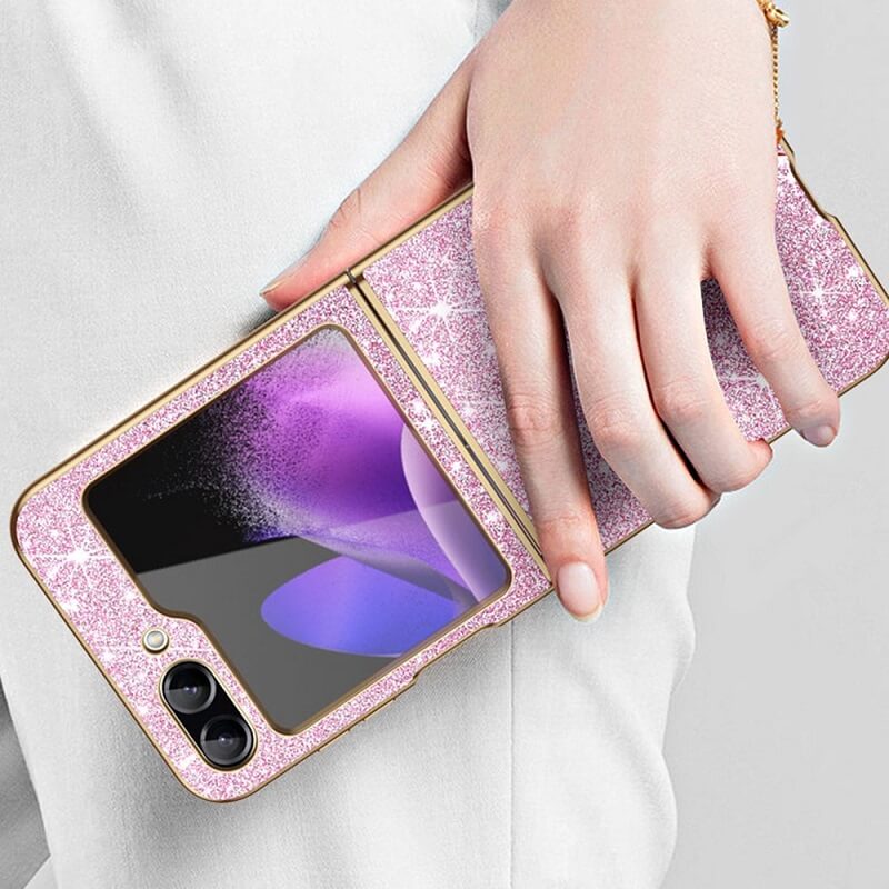 Калъф с Блестяща Декорация за Samsung Z Flip 7 FE/Z Flip 6, Blink Case, Розов (5)