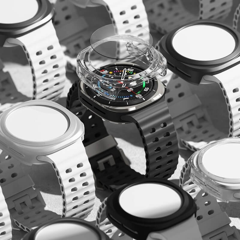 Калъф с Протектор за Samsung Watch Ultra 47 mm, Ringke Slim Tempered Glass Case Titanium, Черен (6)