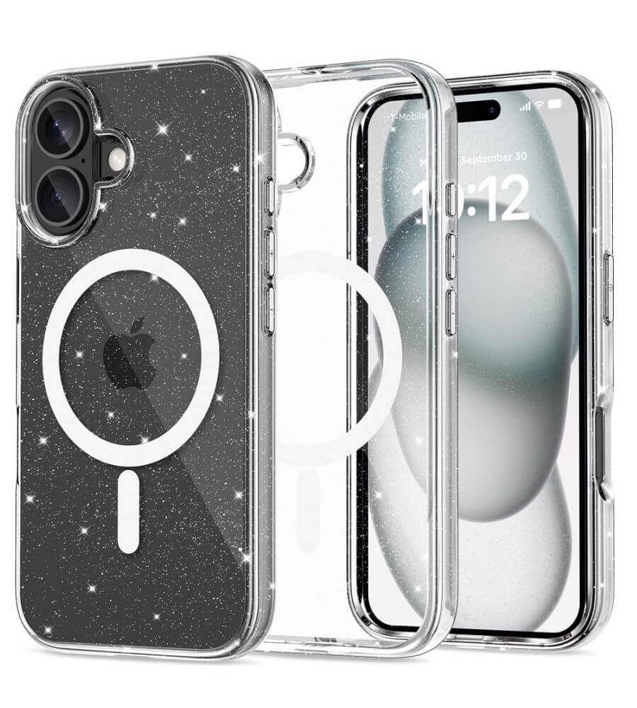 Magsafe Блестящ Калъф за iPhone 16, Tech-Protect Hybrid FlexAir Glitter Clear Case, Прозрачен