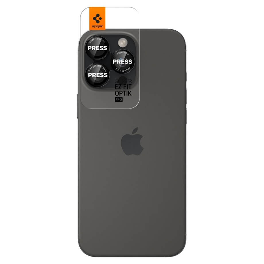 Протектор за Камерата на iPhone 16 Pro, Spigen EZ Fit Optik Pro Glass tR 2бр., Черен (4)