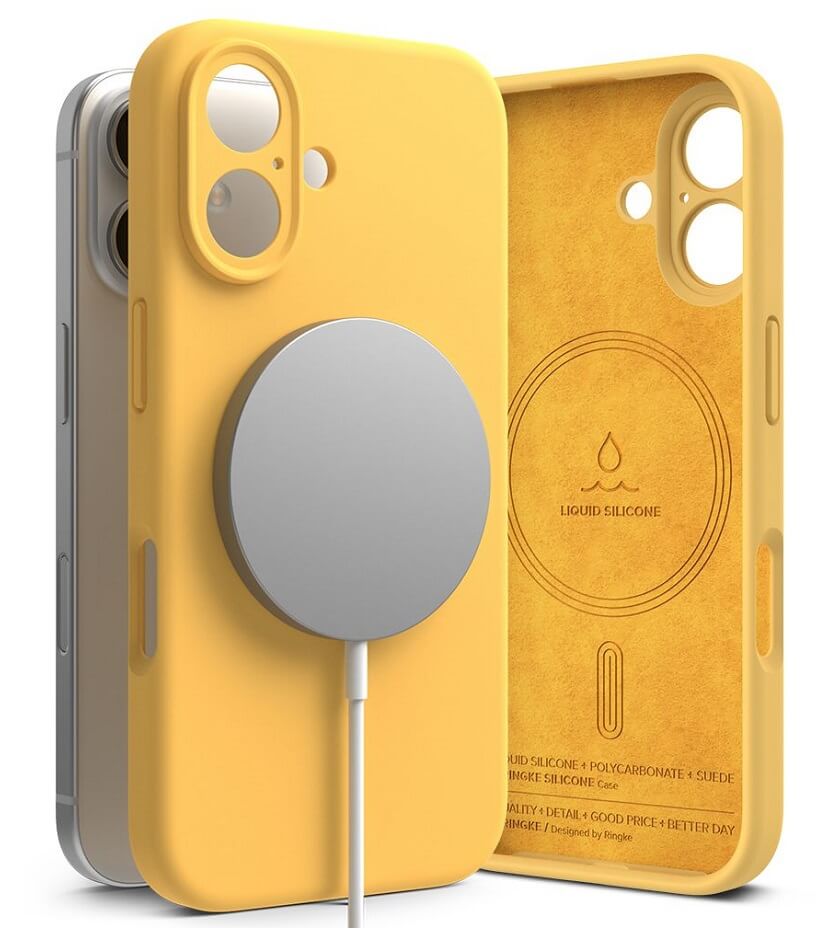 Magsafe Калъф за iPhone 16, Ringke Silicone Magnetic Case, Жълт
