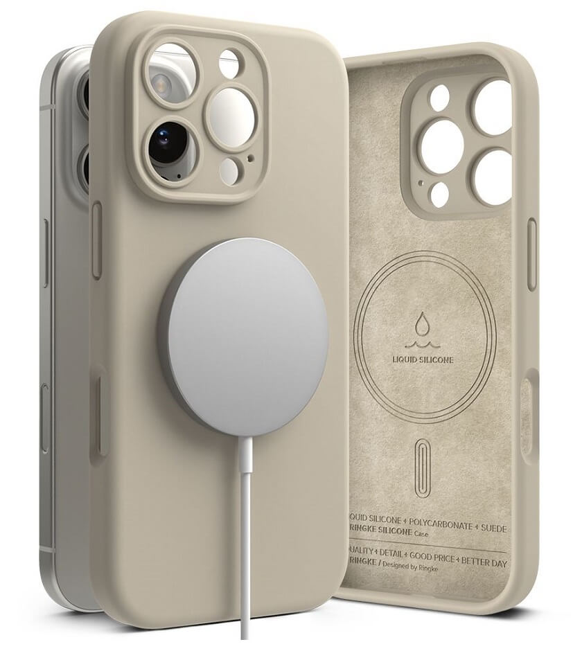 Magsafe Калъф за iPhone 16 Pro, Ringke Silicone Magnetic Case, Бежов