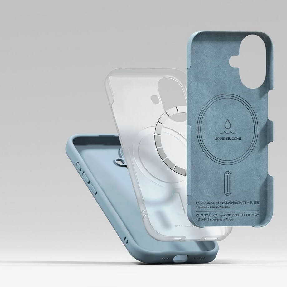 Magsafe Калъф за iPhone 16, Ringke Silicone Magnetic Case, Син (7)