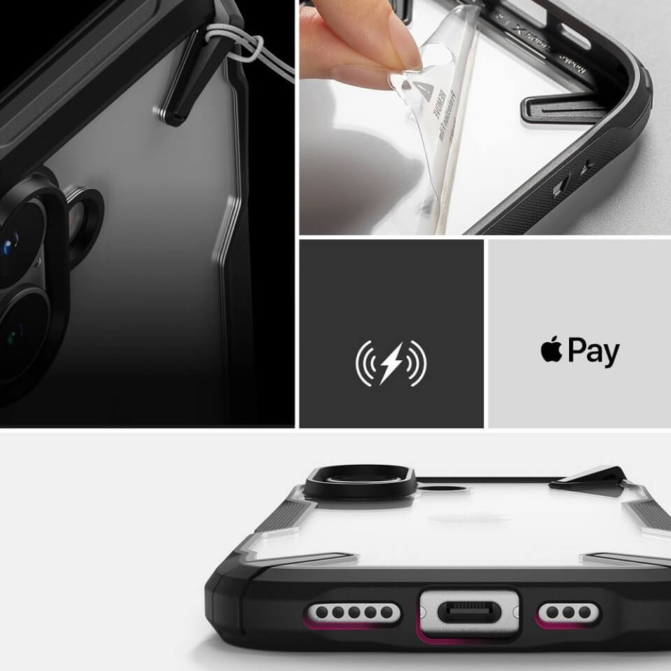Противоударен Калъф за iPhone 16, Ringke Fusion X Case, Черен (4)