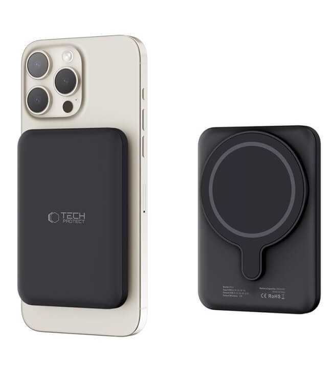 Magsafe Външна Батерия, Tech-Protect Lifemag PB10 5000mAh 15W, Черен (2)