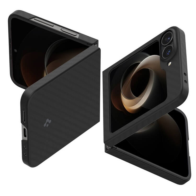 Тънък Карбонов Калъф за Samsung Z Flip 7 FE/Z Flip 6, Spigen AirSkin Aramid Case, Черен (3)
