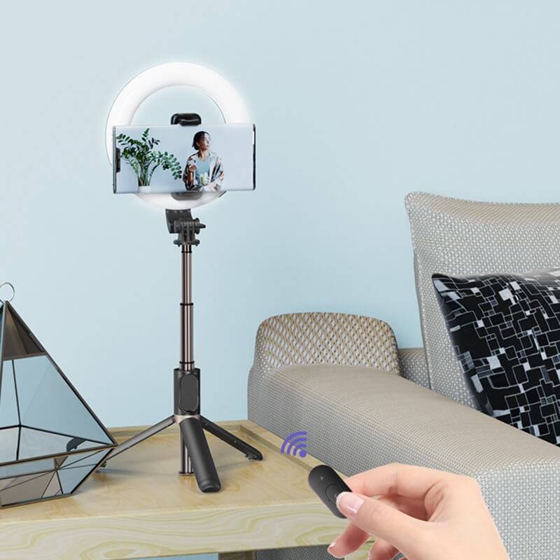 Блутут Статив с Осветление, Yesido Wireless Ring Light Tripod Selfie Stick, Черен (4)