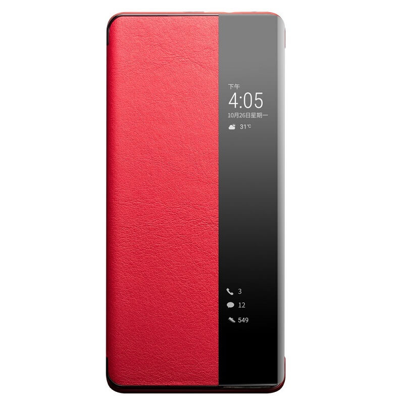 Активен Кожен Калъф за Huawei Mate 40 Pro, Qialino Smart Book Rel Case, Червен (5)
