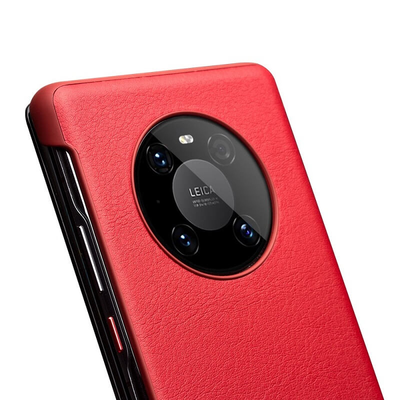 Активен Кожен Калъф за Huawei Mate 40 Pro, Qialino Smart Book Rel Case, Червен (4)
