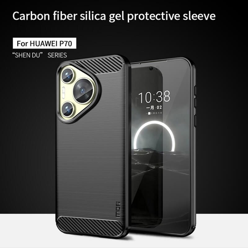 Противоударен Калъф за Huawei Pura 70, Premium Carbon Case, Черен (3)