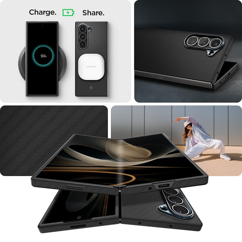 Карбонов Калъф за Samsung Z Fold 6, Spigen AirSkin Aramid Case, Черен (10)