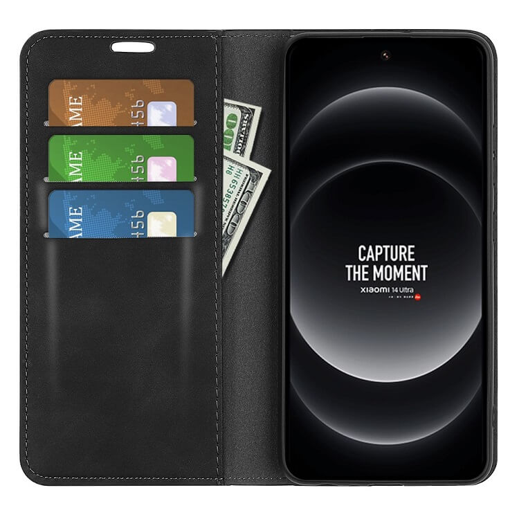 Кожен Калъф с Джобове за Xiaomi 14 Ultra, Wallet Book Case, Черен (2)