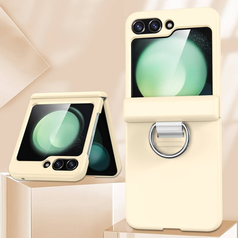 Калъф с Пръстен за Samsung Galaxy Z Flip 7 FE/Z Flip 6, GKK Ring Hinge Case, Бежов (2)