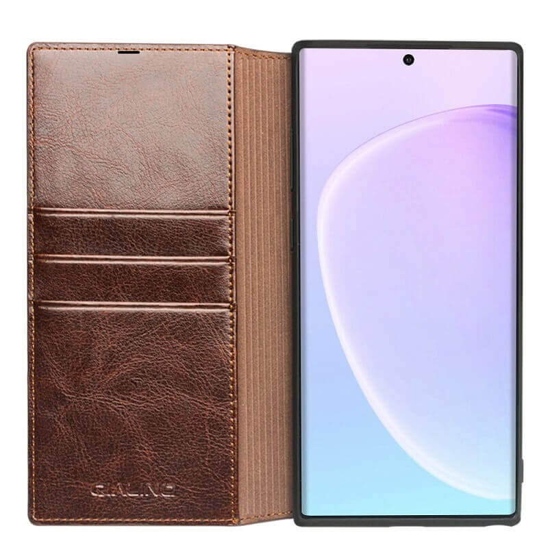 Кожен Калъф за Samsung Note 10 Plus, Qialino Book Case, Кафяв (3)