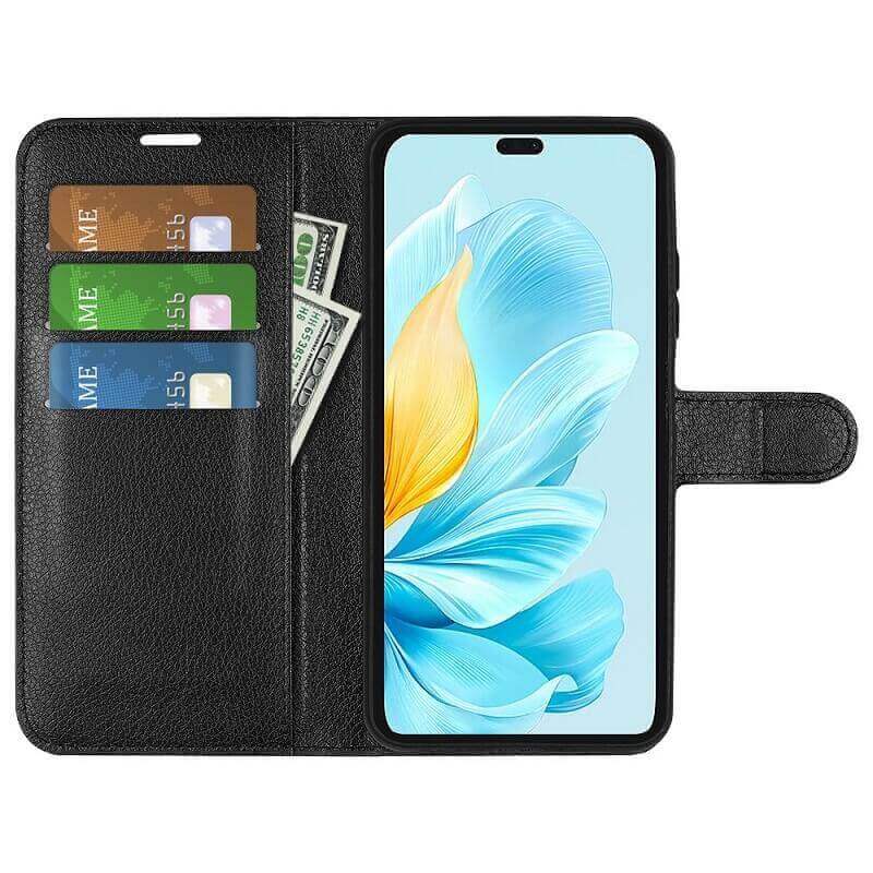 Кожен Калъф с Джобове за Honor 200 Lite, Wallet Book Case, Черен (3)