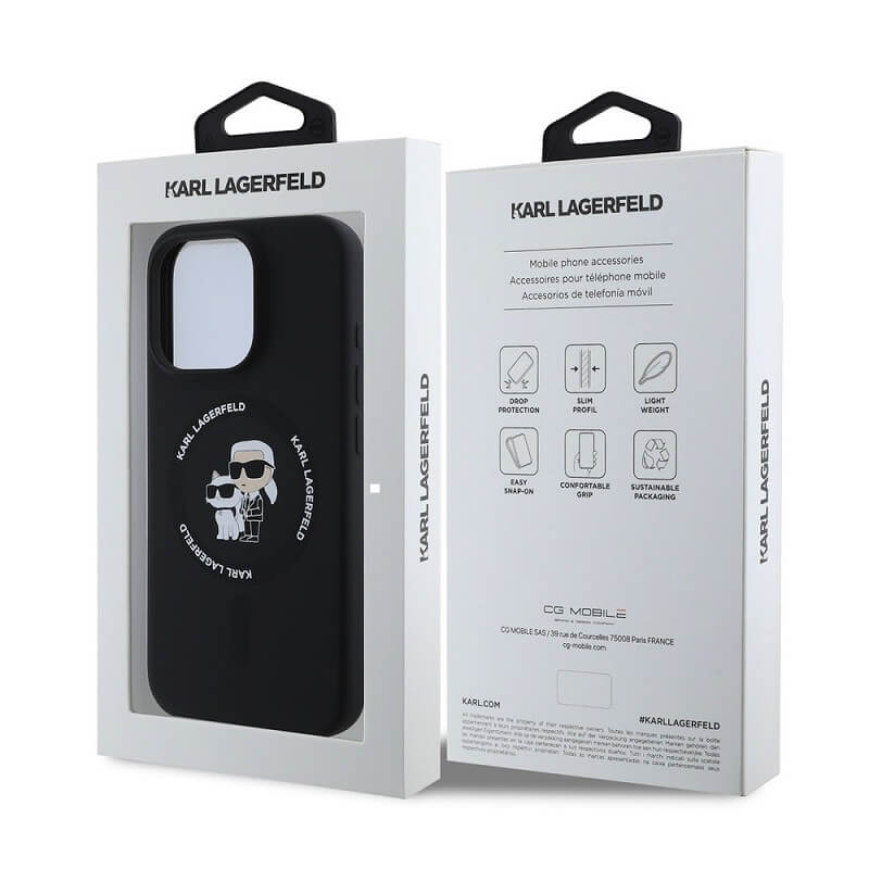 Magsafe Калъф за iPhone 16 Pro Max, Karl Lagerfeld Karl&Choupette Heads Ring Case, Черен (6)