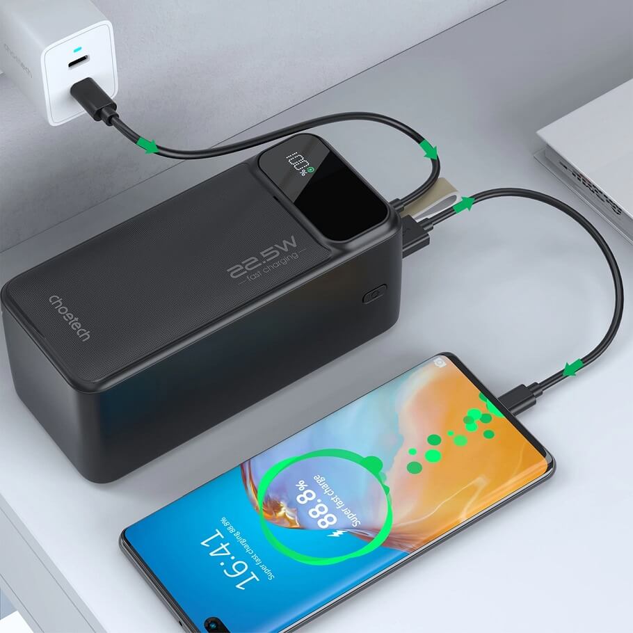 Външна Батерия с Бързо Зареждане, Choetech B732 22.5W PD/QC 50000 mAh, Черен (6)
