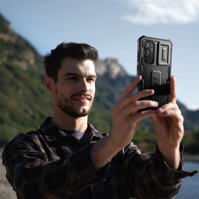 Противоударен Калъф с Плъзгач за Камера за Samsung S24 FE, Tech-Protect Kevlar Cam Plus Case, Черен (6)