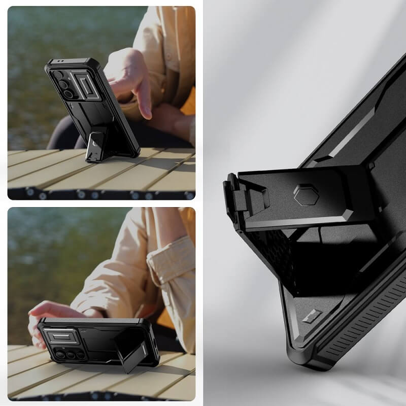 Противоударен Калъф с Плъзгач за Камера за Samsung S24 FE, Tech-Protect Kevlar Cam Plus Case, Черен (3)