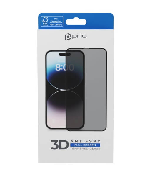 Затъмняващ Протектор за iPhone 15 Pro Max, Prio 3D Privacy Tempered Glass, Черен