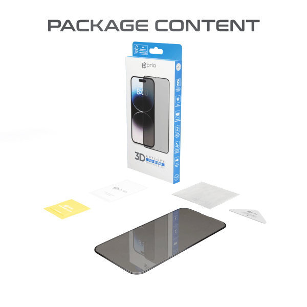 Затъмняващ Стъклен Протектор за iPhone 15 Pro, Prio 3D Privacy Tempered Glass, Черен (4)