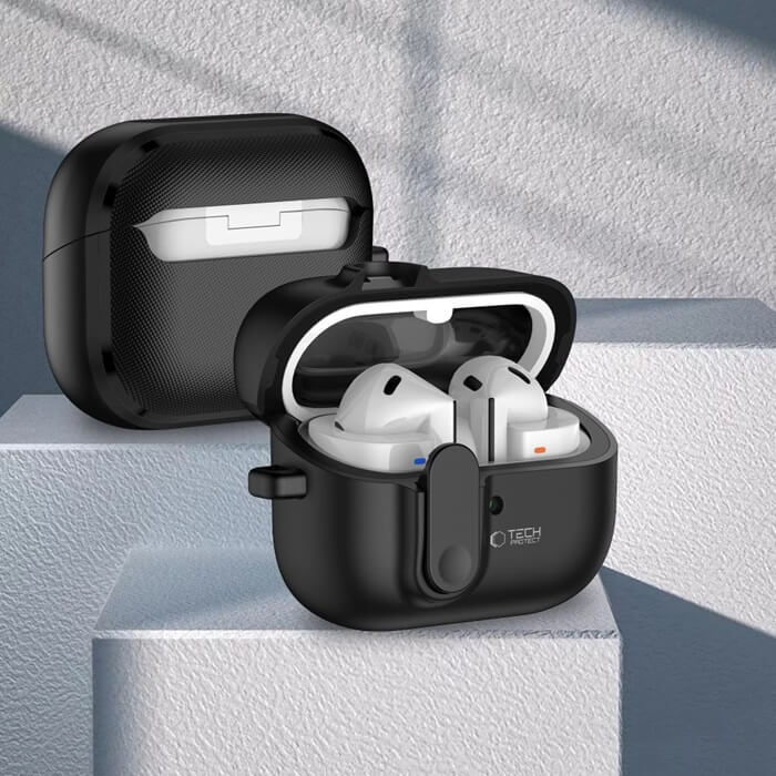 Калъф за Samsung Galaxy Buds 3 Pro/ 3 FE/ 3, Tech-Protect Slim Hook Case, Черен (5)