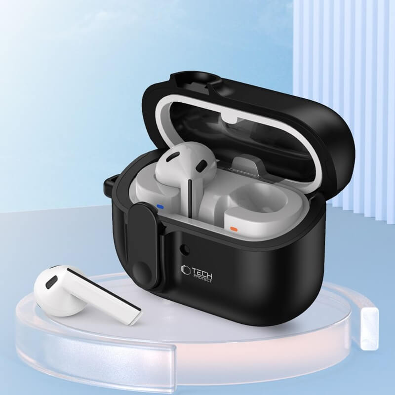 Калъф за Samsung Galaxy Buds 3 Pro/ 3 FE/ 3, Tech-Protect Slim Hook Case, Черен (2)