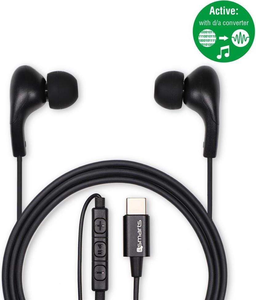Слушалки с USB-C, 4Smarts Handsfree USB-C Melody Active, Черен