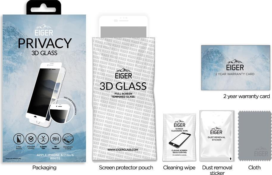 Anti-Spy Стъклен Протектор за iPhone 8/7/6 Plus, Eiger Privacy 3D Glass, Бял (5)