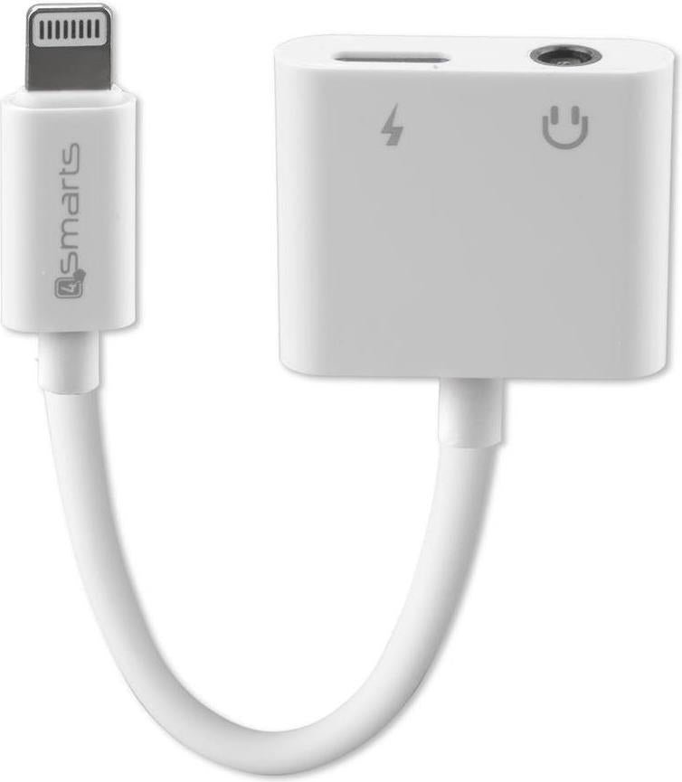 Аудио Адаптер за iPhone и iPad, 4Smarts Soundsplit Lightnig & AUX 3.5 mm, Бял