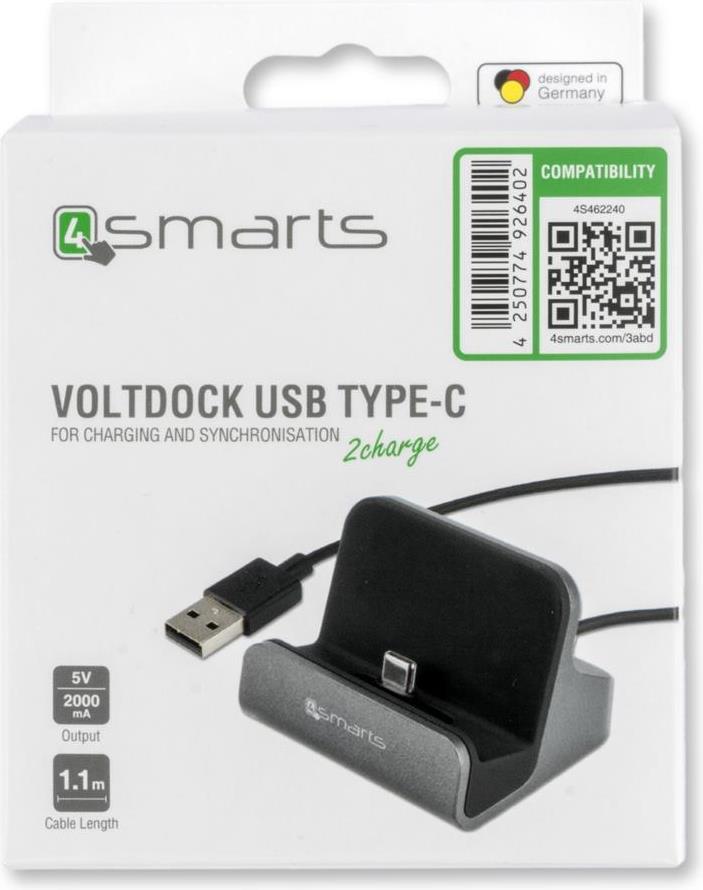 Стойка за Зареждане на Телефон, 4Smarts Holder VoltDock USB-C, Сив (8)