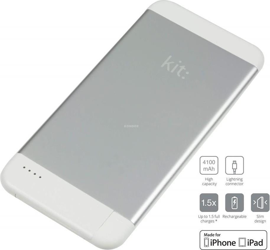 Външна Батерия за iPhone и iPad, KIT Power Bank Lightning 4100mAh, Сребрист