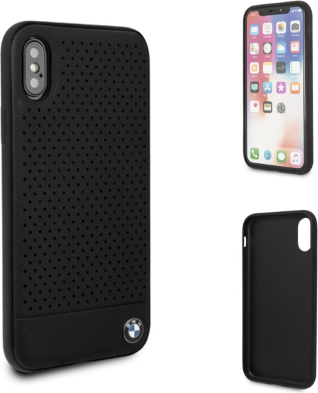 Луксозен Кожен Калъф за iPhone XS Max, BMW Leather Dot Case, Черен (2)